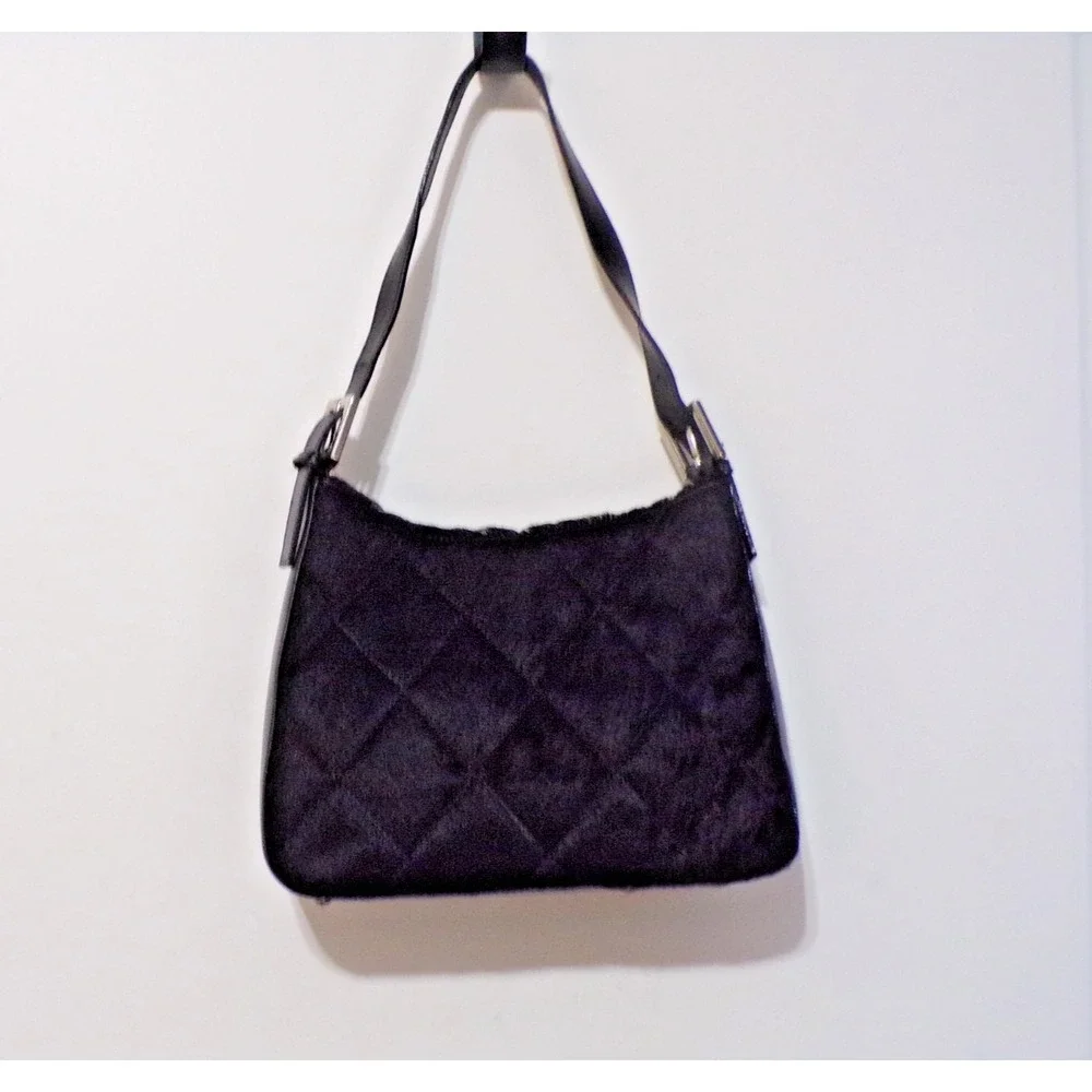 Saks 5th Avenue Velvet with Faux Leather Handbag‎ Silver Accents Zipper Closure